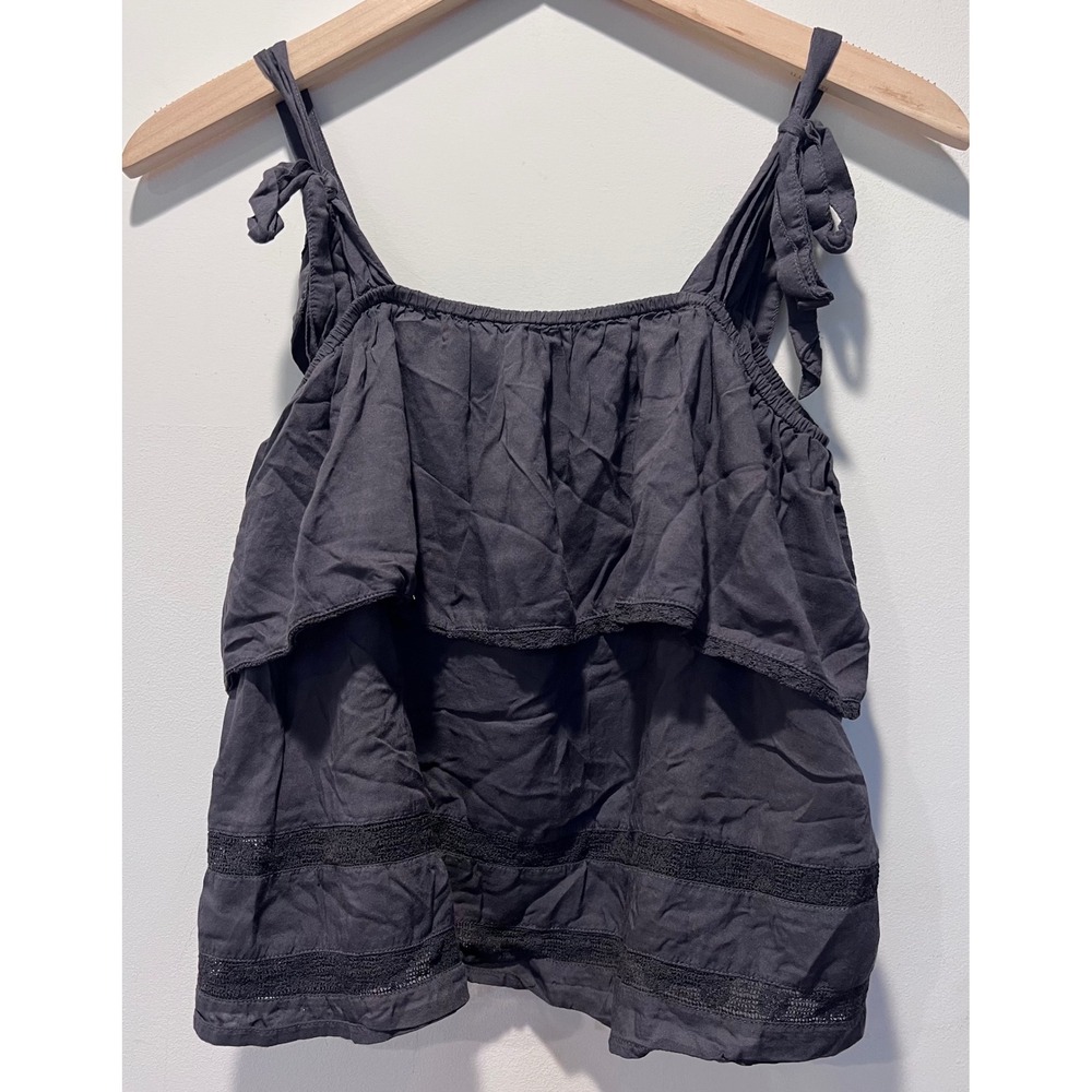 American Eagle Outfitters Ruffle Tiered Tank Top Charcoal Gray Size S‎